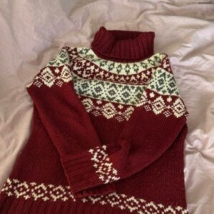 Elegant Maroon Fair Isle Turtleneck Sweater